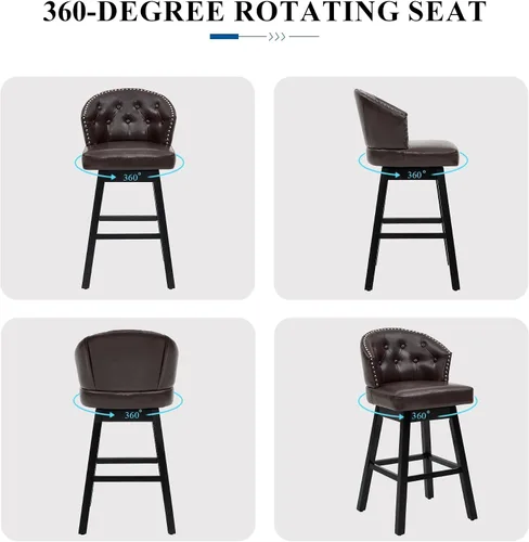 Vista 4 de Juego de 2 taburetes de bar giratorios de 29 pulgadas, taburetes de bar tapizados con respaldo, sillas modernas de altura de mostrador para isla
