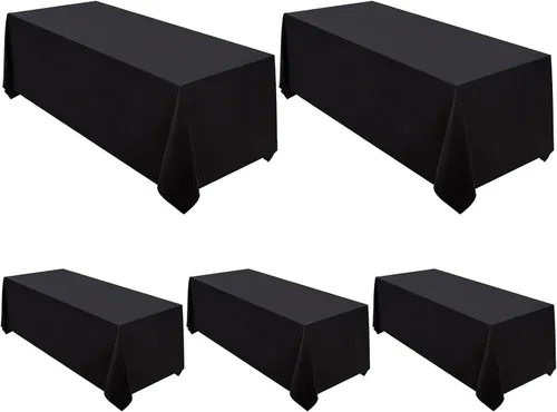 Vista 24 de Surmente Mantel rectangular de poliéster de 60 x 102 pulgadas para bodas, banquetes o restaurantes (negro, paquete de 2)