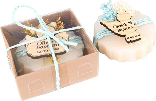 Vista 18 de Paquete de 10 decoraciones para baby shower de Happy Times Favors, regalos para baby shower, jabón mini vegano personalizado hecho a mano con aroma