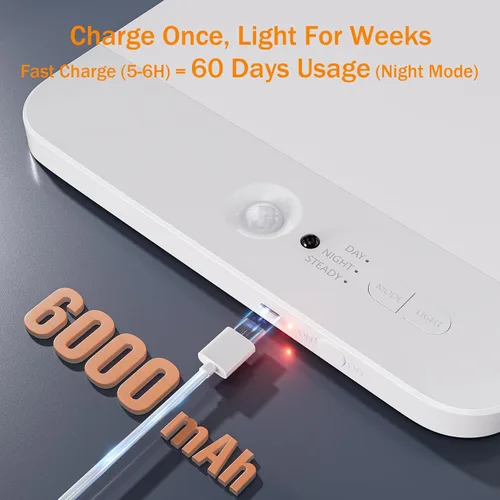 Vista 3 de NARUNDREN Lámpara de techo recargable con sensor de movimiento con control remoto, luces de techo inalámbricas que funcionan con baterías, luz