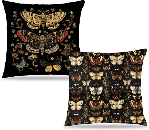 Vista 39 de Fundas de Almohada Gótica de Polilla y Mariposa 18x18, Fundas de Almohada Celestial de Luna de Academia Oscura para Sofá, Decoración Gótica