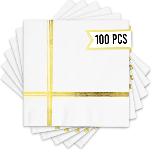 Vista 16 de Servilletas negras y doradas – Juego de 100 servilletas desechables de cóctel y postre de 5 x 5 pulgadas con borde dorado, perfectas para bodas