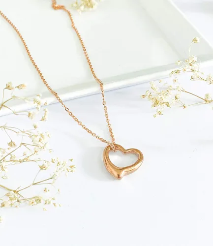 Vista 6 de Altitude Boutique Collar de corazón abierto para mujer, collar de corazón flotante, hipoalergénico, simple, collar de corazón con texto en inglés "I