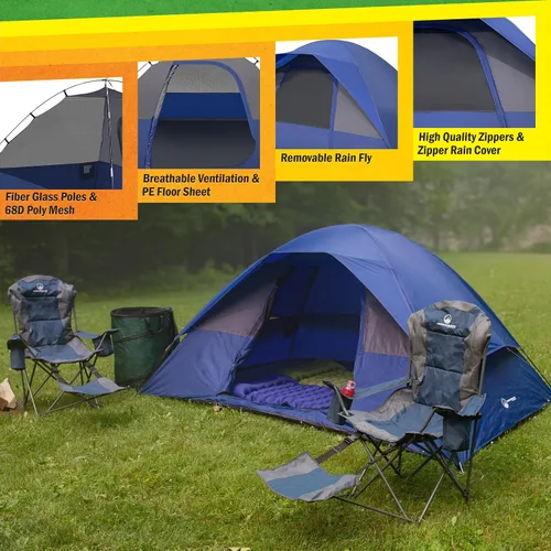 Vista 3 de Camping Tent - Water-Resistant Cabin Style Outdoor Shelter with Built-in Screen Tent and Carrying Bag by Wakeman Outdoors Azul