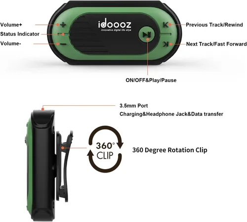 Vista 3 de Reproductor MP3 impermeable, reproductor de música de natación IPX8 con clip, reproductor de música subacuático con auriculares para nadar, correr