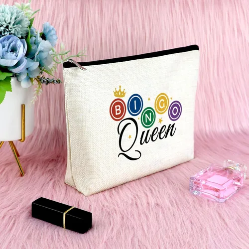 Vista 6 de Sfodiary Regalos de juego de bingo para adolescentes, bolsa de maquillaje para amantes del bingo y reina para jugadores, amantes del casino, bolsa