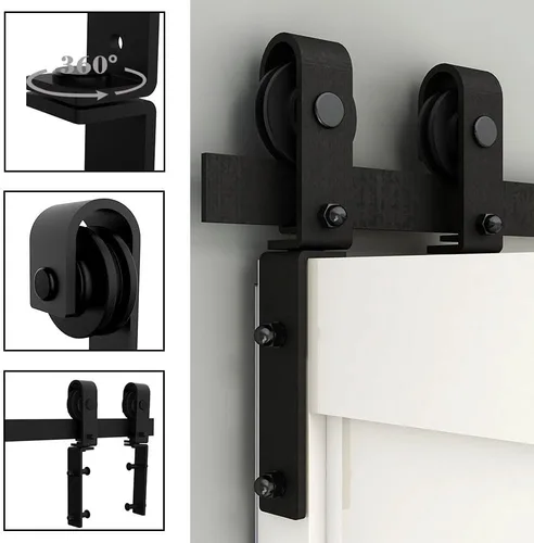 Vista 6 de Kit de rieles de puerta corrediza de granero biplegable de 3.5 pies para 2 puertas, kit de herrajes para puerta de granero plegable resistente