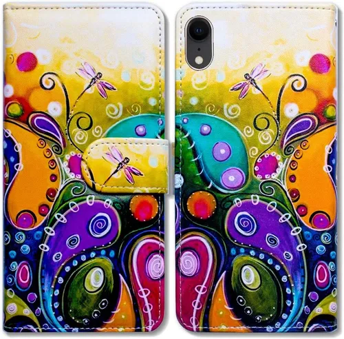 Vista 14 de Bcov Funda para iPhone XR, funda de piel con tapa y función atril para iPhone XR