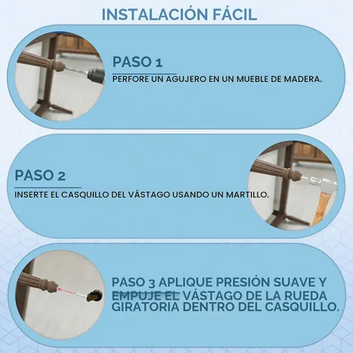Vista 5 de Ruedecillas de latón antiguo con ruedas de goma de vástago de 1-5/8" para repuesto de sillas, sofás, cómodas Rodillos de muebles vintage