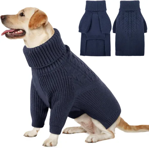 Vista 15 de Queenmore Suéter de invierno para cachorros – Suéter cálido de invierno para perros medianos y medianos, manga larga, cuello alto, azul, XS