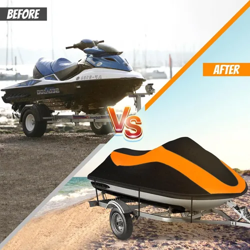 Vista 6 de Funda para moto acuática remolcable, impermeable, resistente al desgarro, con 3 hebillas resistentes al viento y ventilación de aire, se adapta