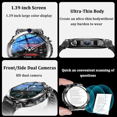 Vista 5 de Reloj inteligente con tarjeta SIM 4G, pantalla redonda de 1.39 pulgadas/cámara dual/con frecuencia cardíaca/cuerpo ultrafino/posicionamiento NFC