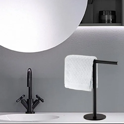 Vista 8 de Soporte para toallas de mano para baño, tocador, encimera, color negro mate, en forma de T, toallero, toallero, barra de toalla para baño, cocina