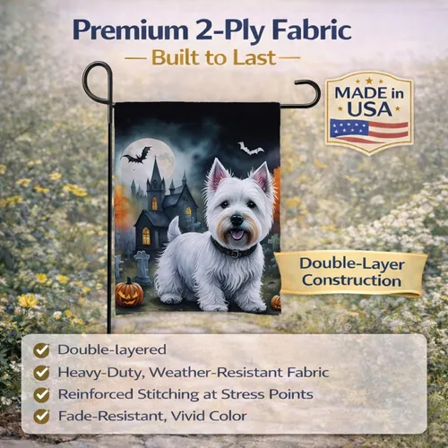 Vista 5 de Caroline's Treasures DAC2058GF Westie Spooky - Bandera de jardín de Halloween para buzón, bandera decorativa para patio exterior, patio, obras