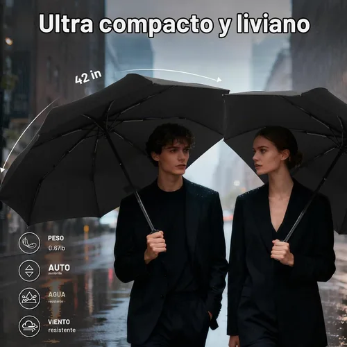 Vista 2 de Paraguas de viaje resistente al viento, automático, ligero, irrompible, de gran eficiencia, de SY Compact 2-Negro