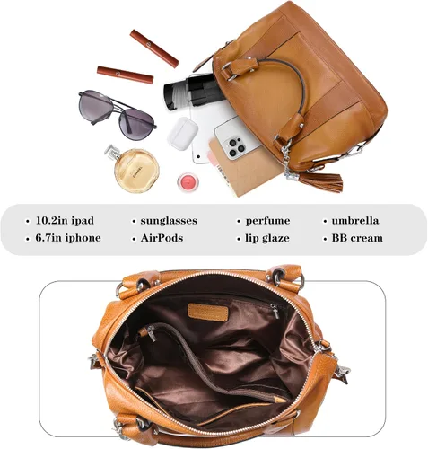Vista 12 de Heshe - Bolsa de hombro de piel para mujer, con asa superior, bolsa cruzada
