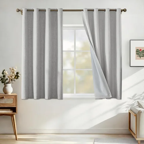 Vista 53 de Cortinas 100% opacas para dormitorio, cortinas opacas de 63 pulgadas de largo, cortinas opacas de lino para sala de estar, cortinas con ojales