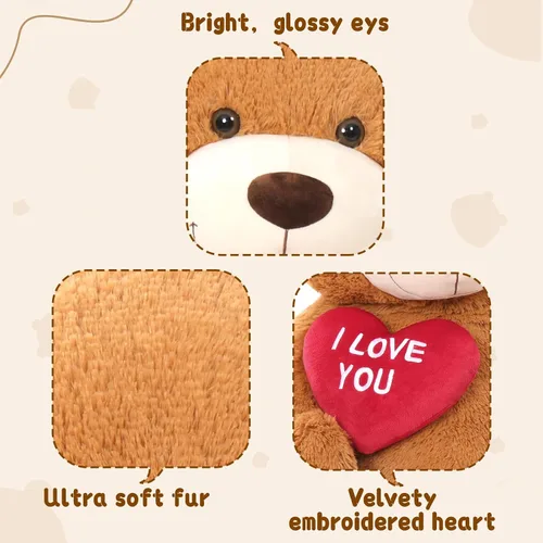 Vista 4 de MaoGoLan Oso de peluche grande con corazón rojo "I Love You", regalo de oso de peluche grande de 36 pulgadas para niños, novio, novia, esposa