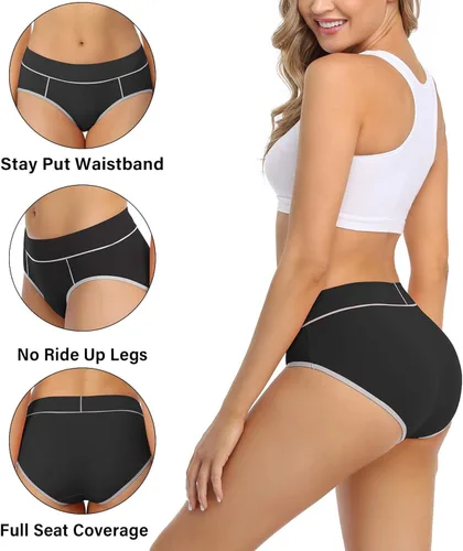 Vista 3 de wirarpa - Ropa interior elástica de algodón para mujer cómodas de media cintura pantaletas transpirables Multipaquete