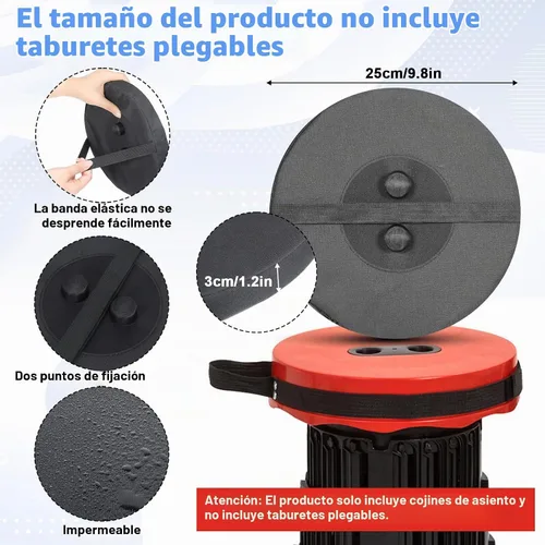 Vista 2 de 2 cojines telescópicos para taburetes, cojines plegables retráctiles de 9.8 pulgadas, cojines redondos de espuma viscoelástica para taburetes