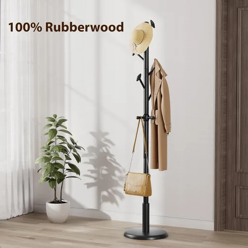 Vista 5 de Taitiy Perchero de madera maciza independiente con 10 ganchos para dormitorio, sala de estar, entrada, soporte resistente para sombreros, abrigos