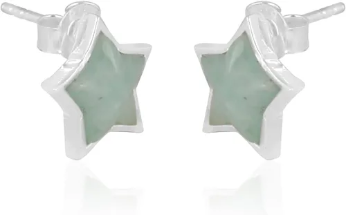 Vista 2 de Aretes de plata de ley 925 con piedras preciosas de amazonita con corte de estrella, regalo de piedra natal para ella