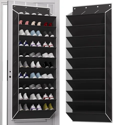 Vista 8 de TAHAVICE Organizador de zapatos de 10 niveles de gran tamaño sobre la puerta, con capacidad para 30 pares, zapatero colgante con bolsillos profundos