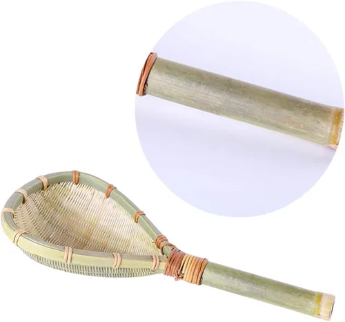 Vista 6 de Hemoton Colador de madera de bambú para arroz, tamiz de malla fina, multiusos, cucharón de cocina