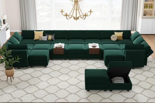 Vista 3 de Belffin Sofá modular grande con asiento de almacenamiento, sofá en forma de U de gran tamaño con diván reversible con sofá modular con terciopelo