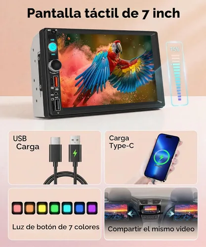 Vista 3 de Estéreo de automóvil de 7 pulgadas, doble DIN, CarPlay inalámbrico, Android Auto, radio de pantalla táctil de 2 DIN, estéreo Bluetooth, cámara