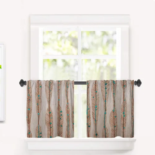 Vista 115 de Maritime Ocean Blackout Tier Curtains, Anchors Nautical Art Half Window Drapes for Kitchen with Rod Pocket,Room Darkening 2 Pack 26X24 Inches