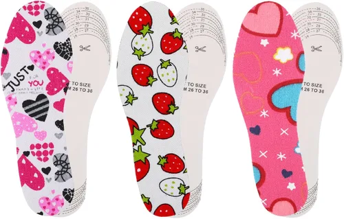 Vista 4 de WLLHYF 3 pares de plantillas de zapatos para niños, insertos de esponja de memoria, agarre de talón para niños, plantillas suaves y transpirables