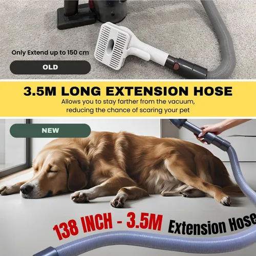 Vista 5 de Accesorio de aspiradora con cepillo para el pelo de mascotas para perros y gatos con manguera de extensión de hasta 3.5M – Compatible con Miele