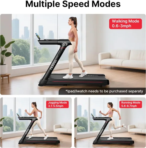 Vista 9 de YESOUL Treadmills for Home, 3.5HP Folding Treadmill with Handrail, 300 lbs Capacity, 18-Inch Wide Deck, Quiet Shock Absorption, LED Display &