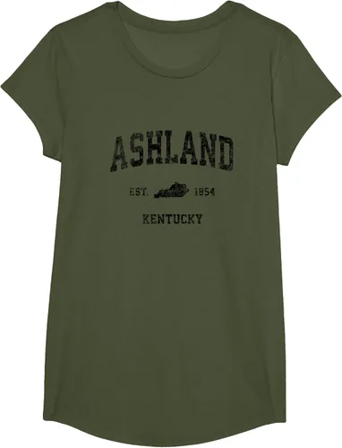 Vista 87 de Ashland Kentucky KY Vintage Sports Design Camiseta de impresión negra Asfalto
