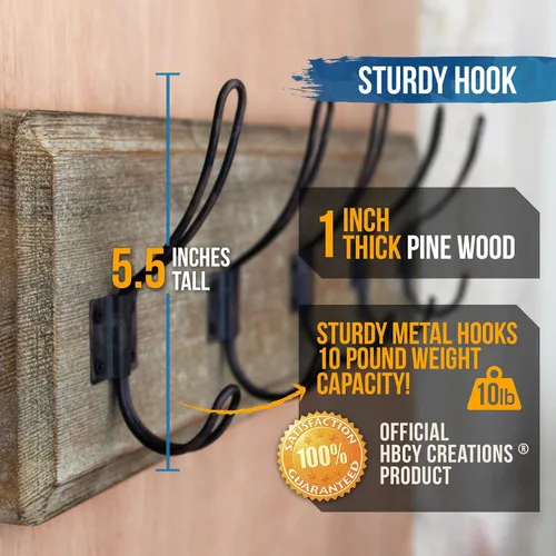 Vista 5 de HBCY Creations Perchero de pared rústico envejecido con 5 ganchos, ganchos de pared de pino macizo de 24 pulgadas para entrada, cuarto de servicio