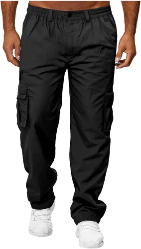 Vista 2 de THWEI Pantalones cargo para hombre, estilo casual, de algodón, con múltiples bolsillos, para senderismo, trabajo