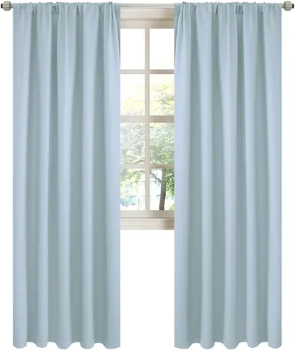 Vista 22 de LA PALMA Cortinas opacas con bolsillo para cortinero para sala de estar, bloqueo de luz, aislamiento térmico, reducción de ruido, cortinas de Aqua