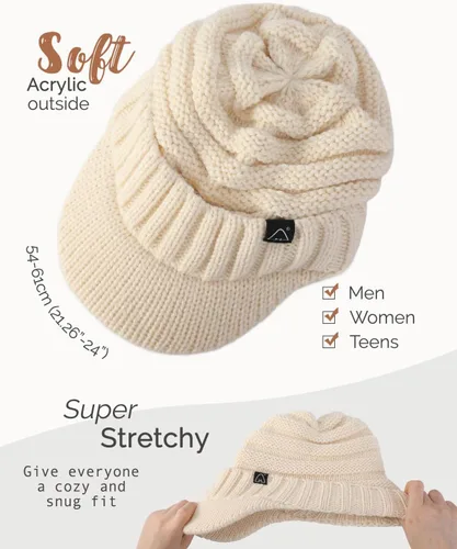 Vista 4 de Hat Hut Gorros de invierno para mujeres y hombres, con forro de satén, gorro de invierno para mujer, gorro con visera de ala