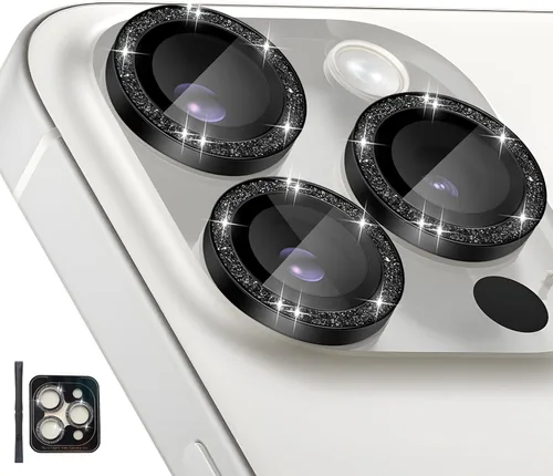 Vista 21 de Protector de lente de cámara para iPhone 15 Pro/15 Pro Max, protector de lente de anillo de cámara de vidrio templado individual con bandeja