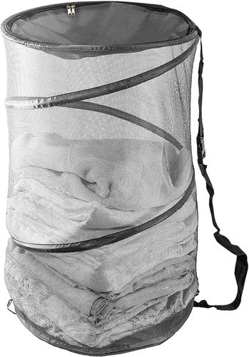 Vista 6 de Cesta plegable de malla de alambre para la ropa sucia, portátil, duradera, bolsa de almacenamiento + correas, cubierta superior con cremallera