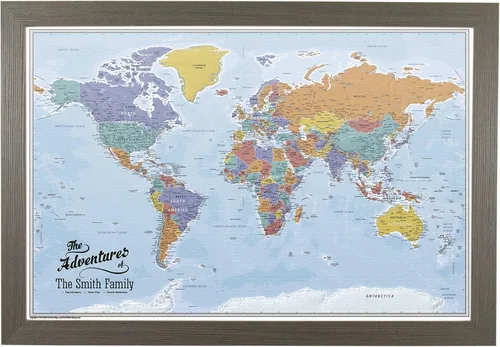 Vista 30 de Póster personalizado en lienzo enrollado con mapa del mundo, arte de pared con chinchetas – Grande 24" x 36" mapa del mundo de océanos azules