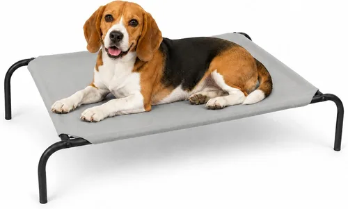 Vista 9 de Cama elevada con marco de acero para mascotas, portátil, fresca y estilo catre Gris