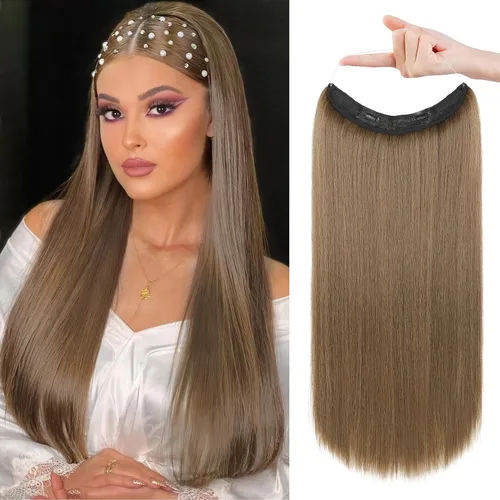 Vista 17 de REECHO - Extensiones de cabello con alambre invisible y con cintillo transparente, tamaño ajustable, clips seguros extraíbles, cabello lacio, diseño