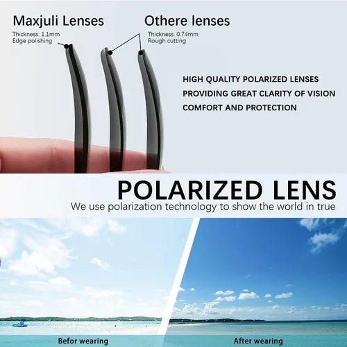 Vista 2 de MAXJULI Gafas de sol polarizadas para hombres y mujeres, lentes de sol rectangulares con protección UV 8806