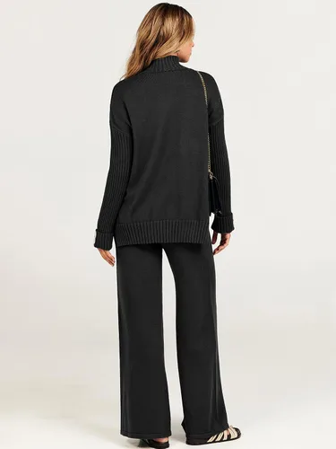 Vista 5 de ANRABESS Conjunto de 2 piezas para mujer, suéter de punto de manga larga, pantalón de pierna ancha, ropa de descanso, moda 2025