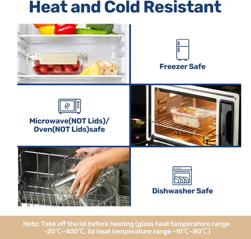 Vista 2 de YSSOA Recipiente de almacenamiento de alimentos para todas las temperaturas, recipientes de vidrio para preparación de comidas con tapas, sin BPA