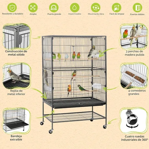 Vista 5 de Jaula para pájaros Yaheetech de 132 cm de pie, jaula grande de acero forjado para loros, jaula de vuelo para cacatúas grises africanas, cuáqueros