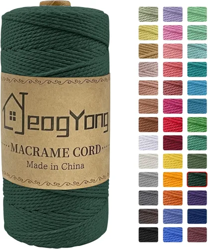 Vista 9 de JeogYong Cuerda de macramé de 0.078 pulgadas x 218 yardas, cuerda de algodón natural torcida de 3 hebras, cuerda de algodón de color para colgar
