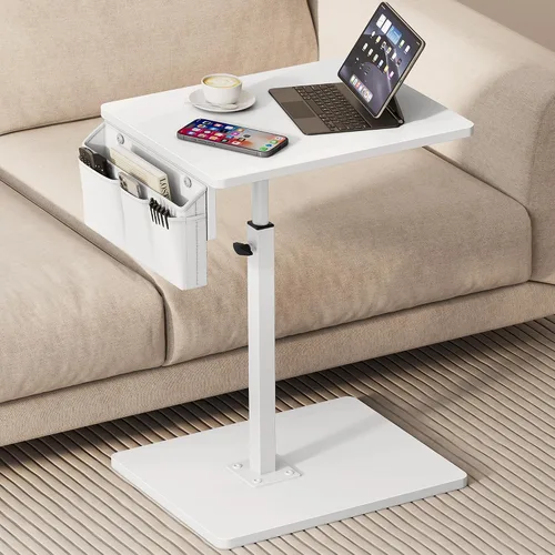 Vista 14 de Vagusicc - Mesa con bandeja para apoyabrazos de sofá, mesa giratoria de 360° con altura ajustable para TV, mesa auxiliar para espacios pequeños
